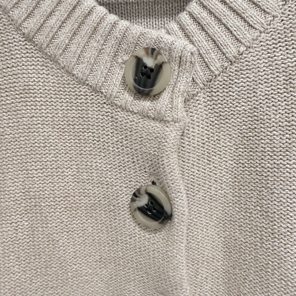 Quince 100% Organic Cotton Cropped Cardigan speckled beige/oatmeal color L - Picture 4 of 10